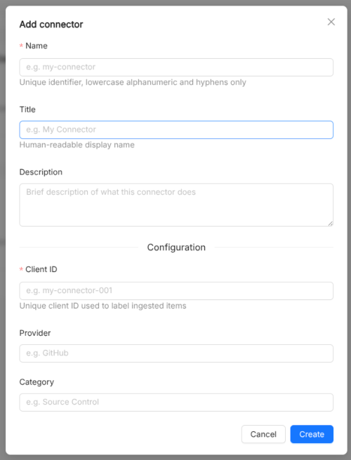 Catalog Administration Connector Creation