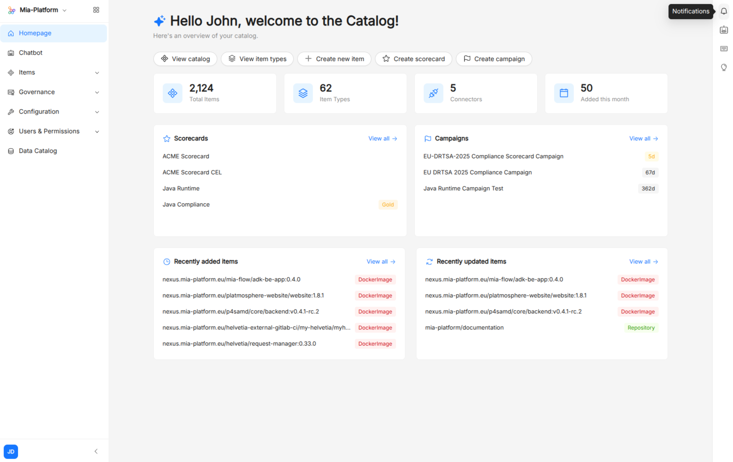 Catalog Administration Home Page