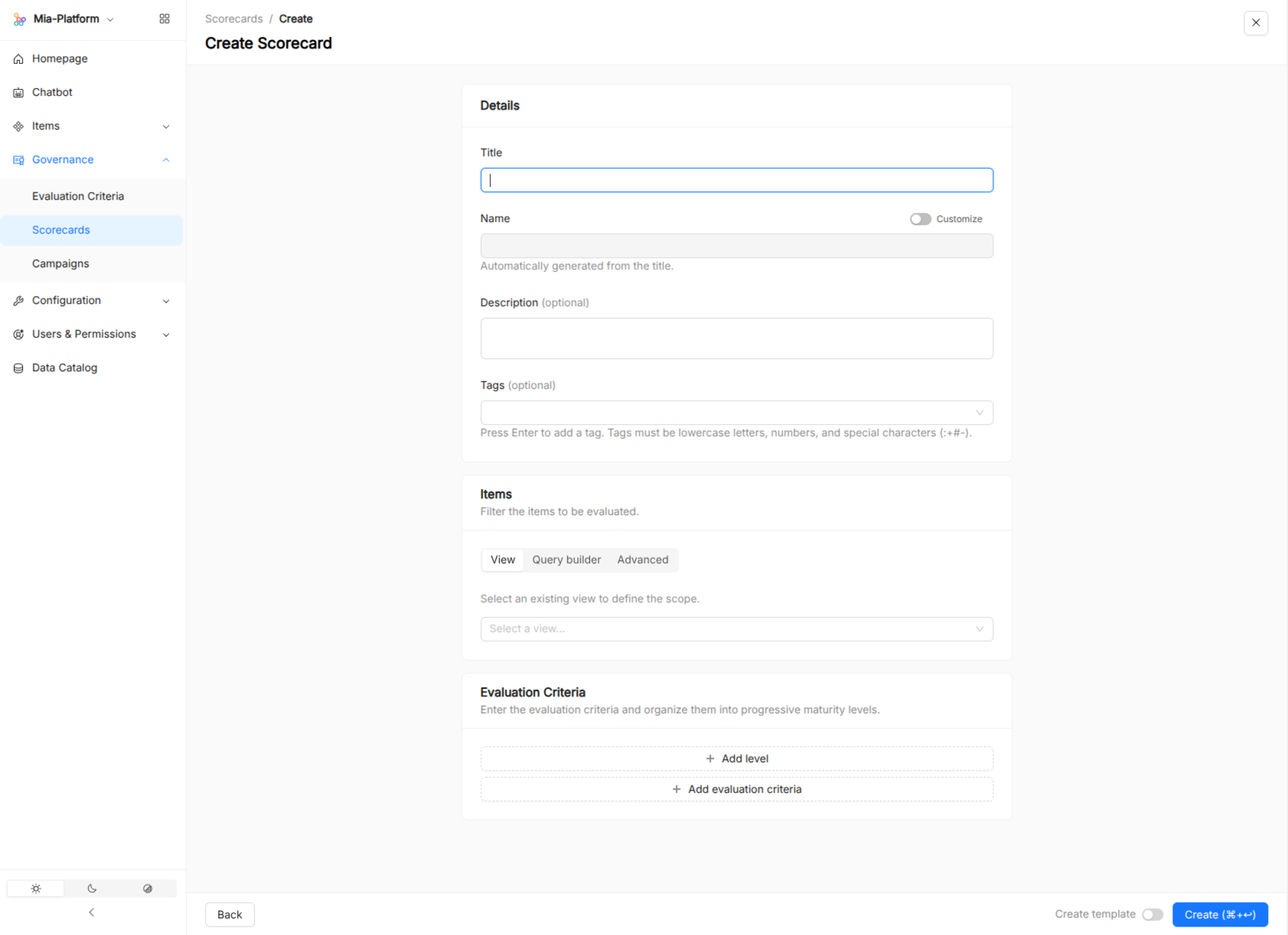 Catalog Administration Scorecard Creation