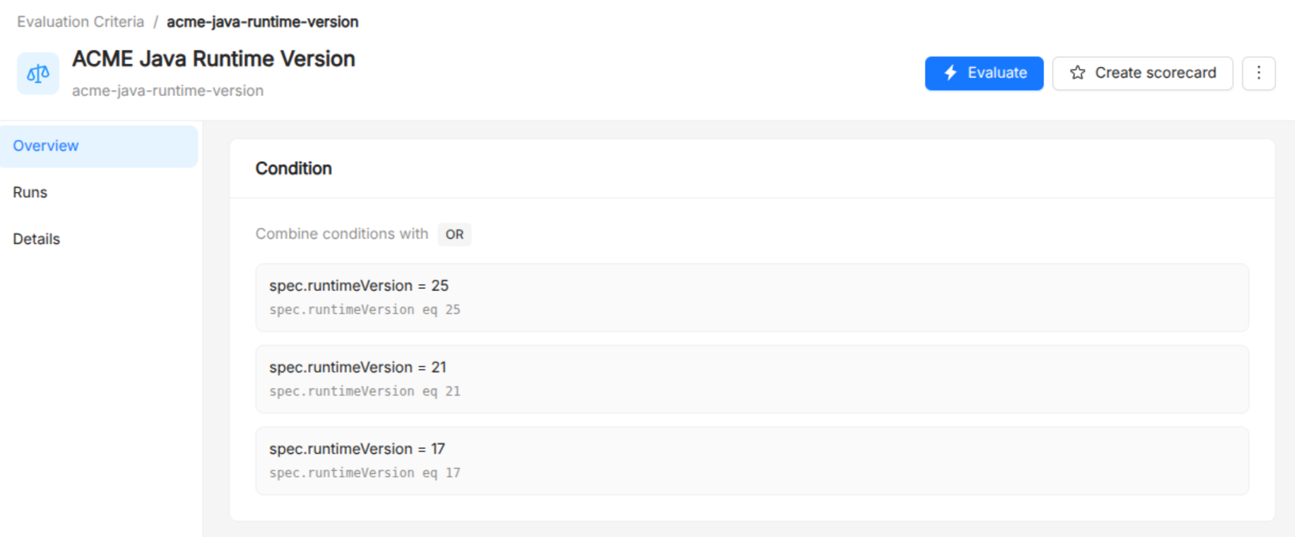 Catalog ACME Java Runtime Version