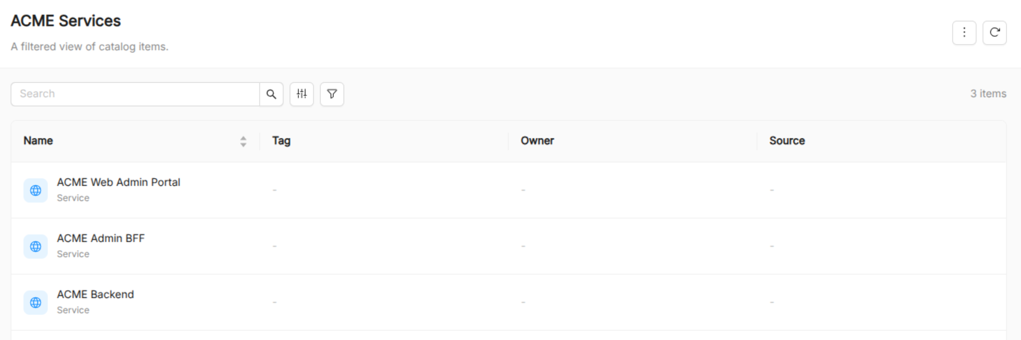 Catalog ACME Services View