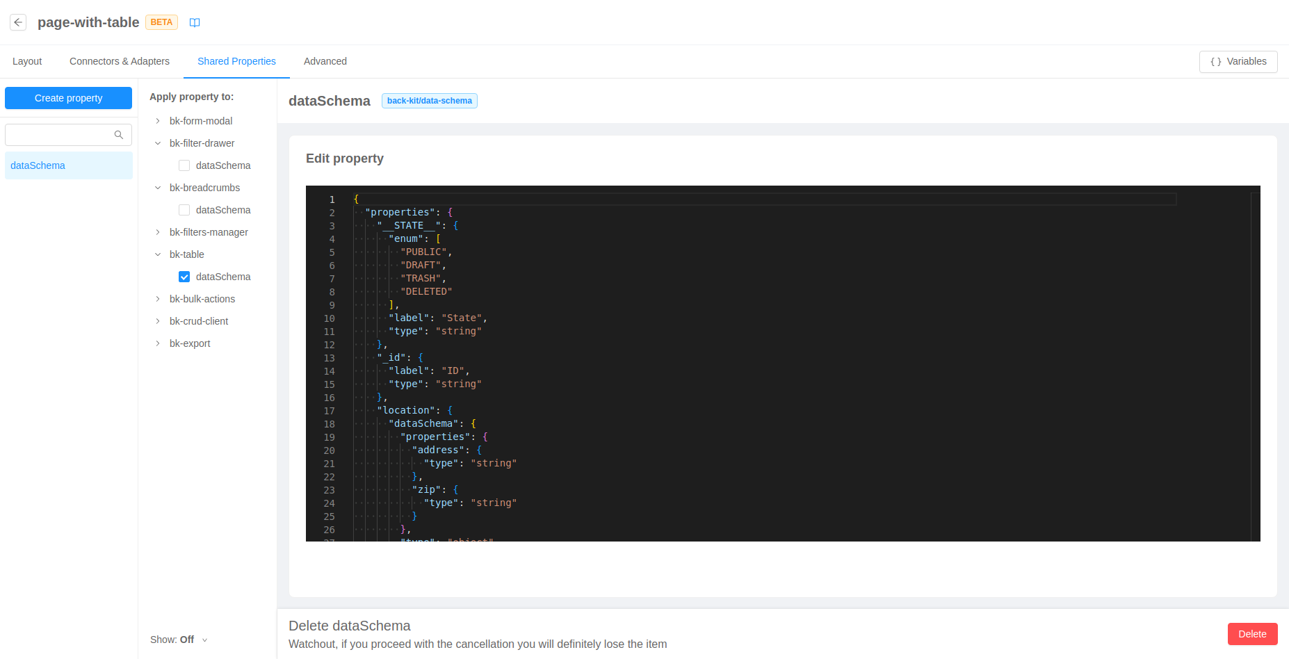Compose page shared properties tab