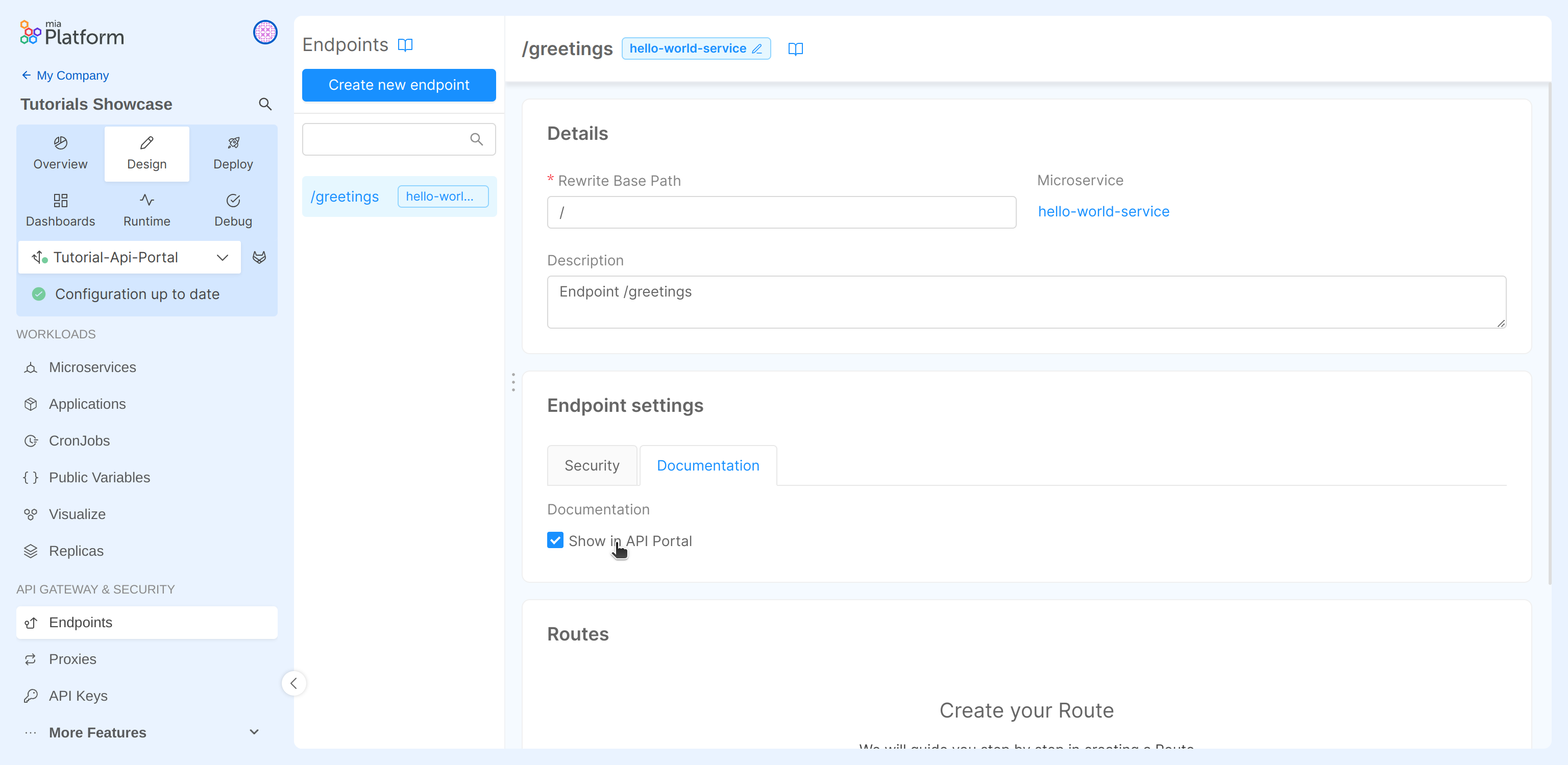 Configure endpoint