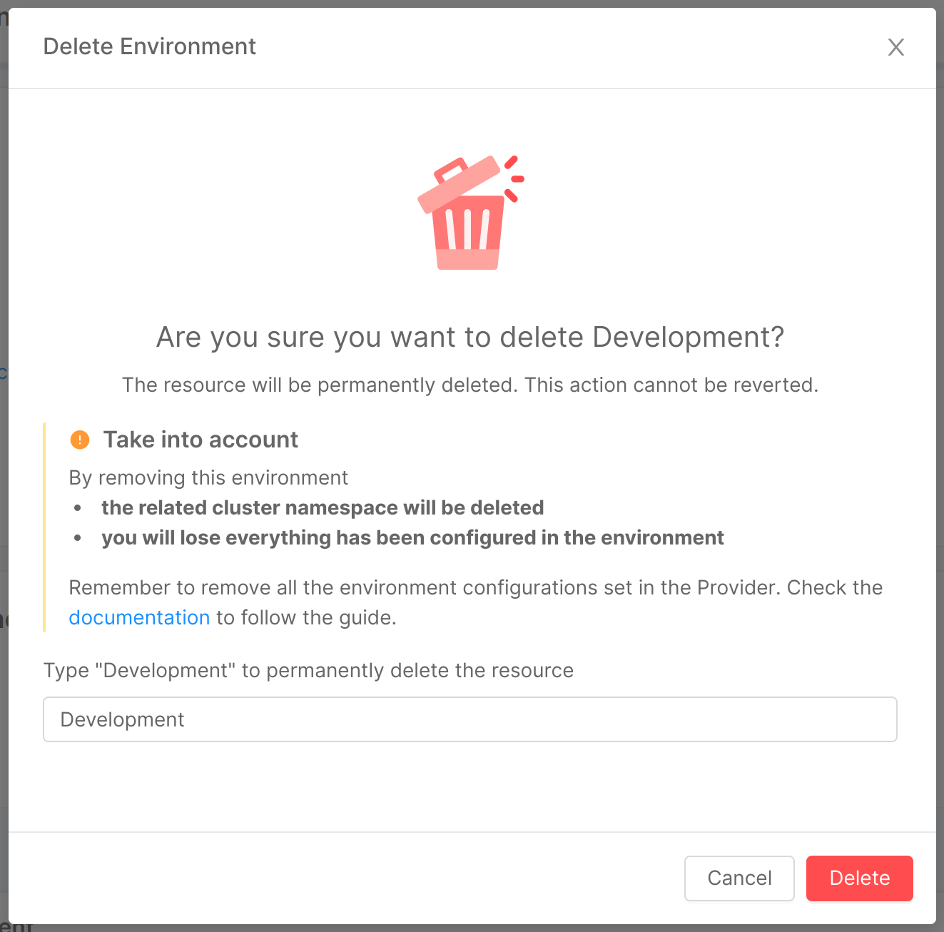 delete environment