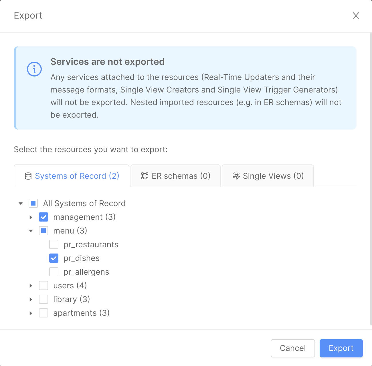 Export modal