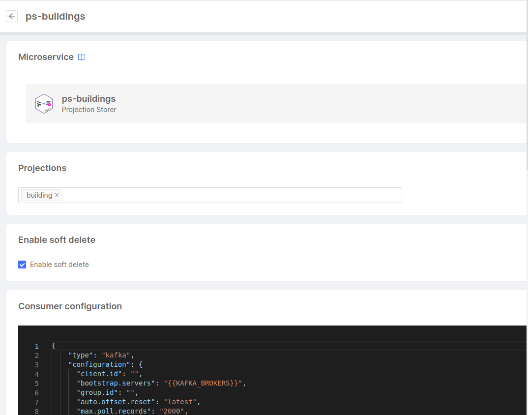 Projection Storer configuration page