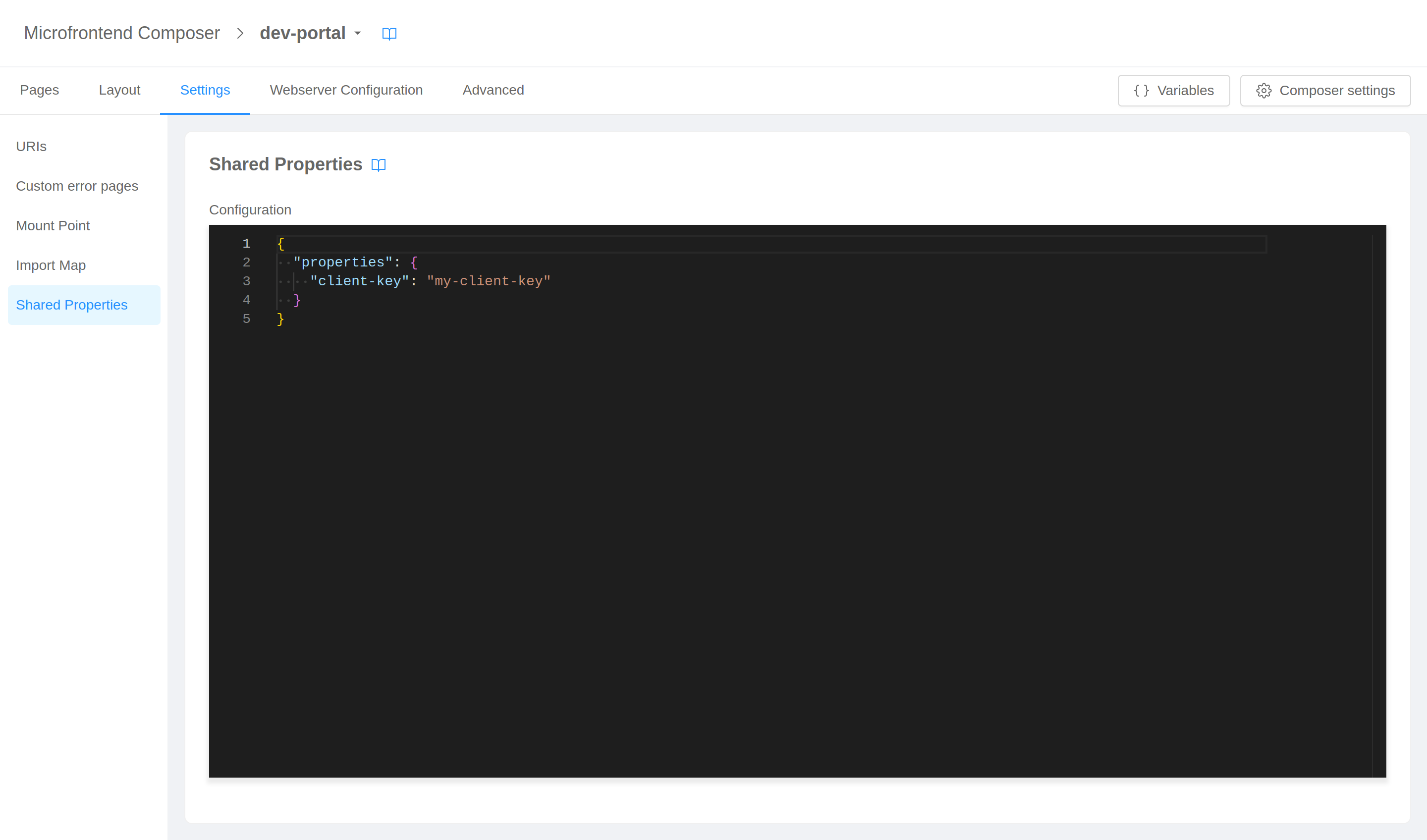 Shared properties settings
