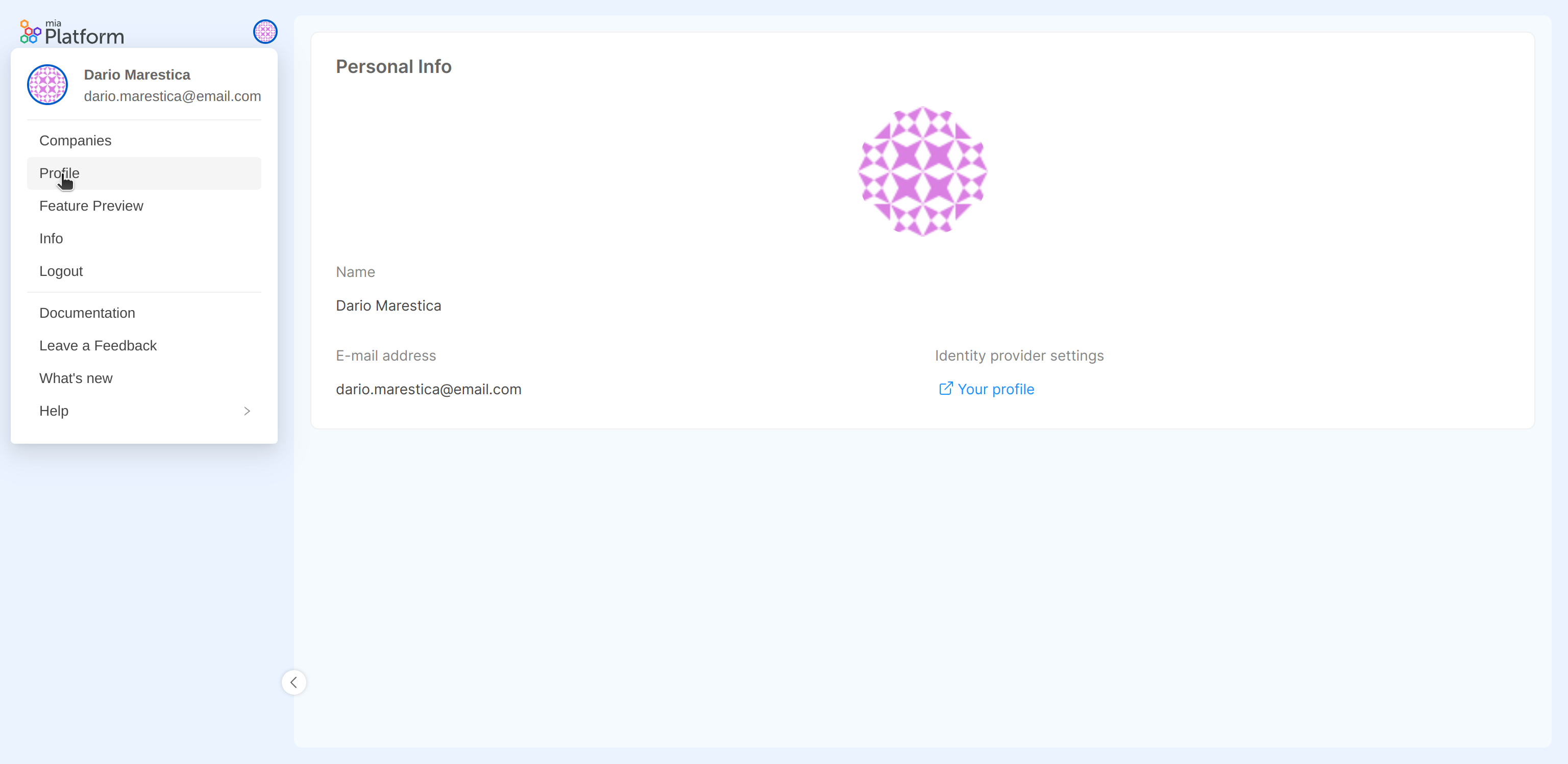 user personal info