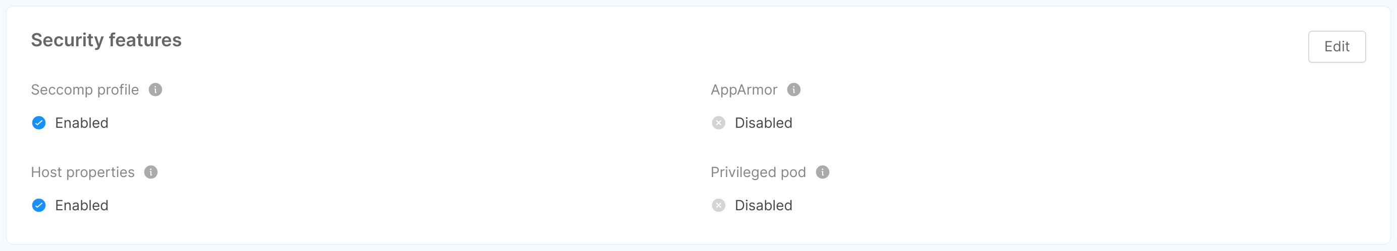 workload & runtime security features